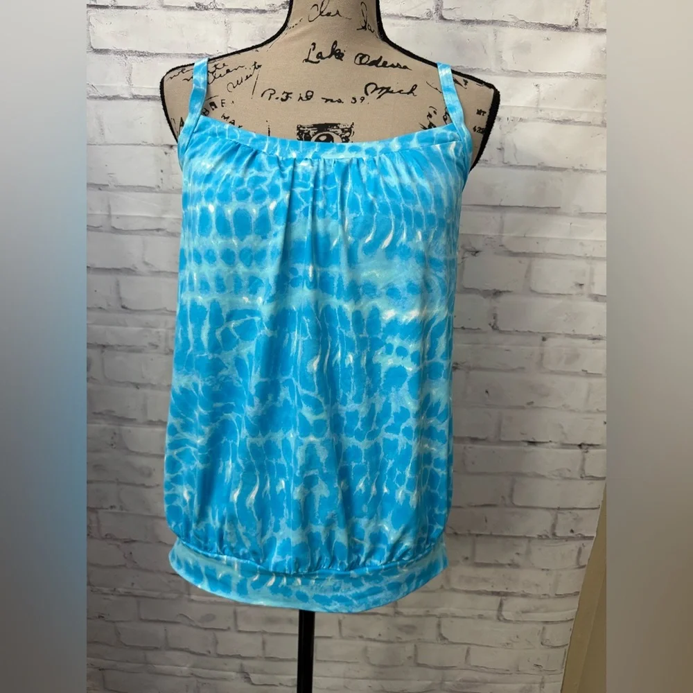Lands’ End Modest  Blouse‎ Style Tank Tankini Swimsuit Top Size 10 Blue Tie Dye